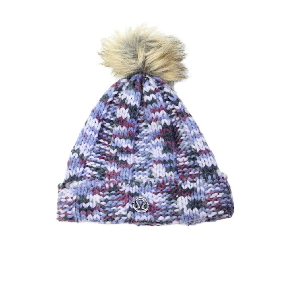 Lululemon Womens Wool Blend Knitted Pom-Pom Beanie Hat Purple Size Os